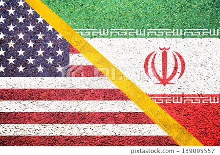 American and Iranian flags combined together as concept of USA Iran diplomatic political relations and conflict American and Iranian flags combined together as concept of USA Iran diplomatic political relations and conflict 139095557