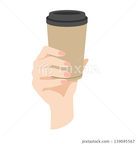Right hand holding a brown cafe tumbler Right hand holding a brown cafe tumbler 139095567