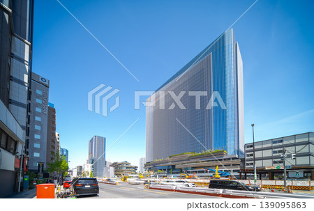 使用移軸鏡頭拍攝的高輪門戶城市及其周邊重建區的城市景觀。 使用移軸鏡頭拍攝的高輪門戶城市及其周邊重建區的城市景觀。 139095863