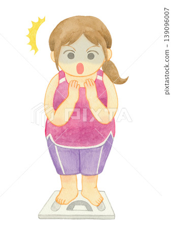 Woman stepping onto a scale 09 Woman stepping onto a scale 09 139096007