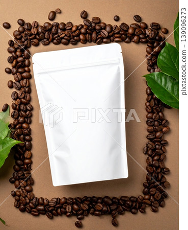 Roasted coffee beans with coffee package mockup Roasted coffee beans with coffee package mockup 139096273