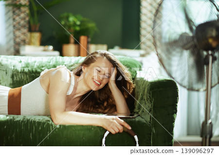Woman Relaxing with Summer Breeze and Closed Eyes 139096297