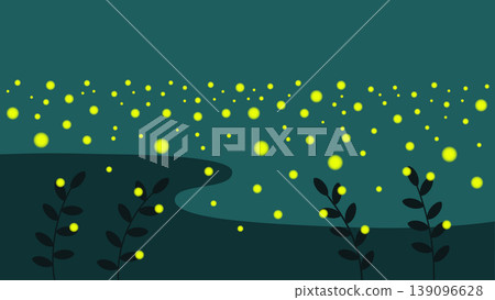 [Background material] The light of fireflies dancing on the riverbank at night 139096628