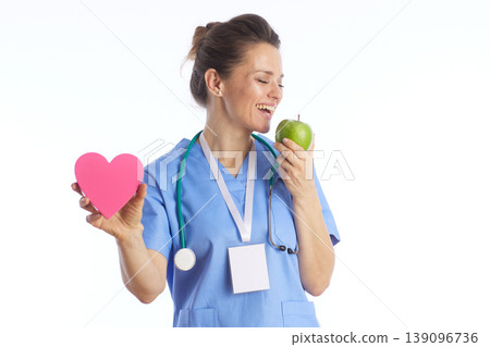 Joyful Healthcare Worker with Heart Health Symbols 139096736