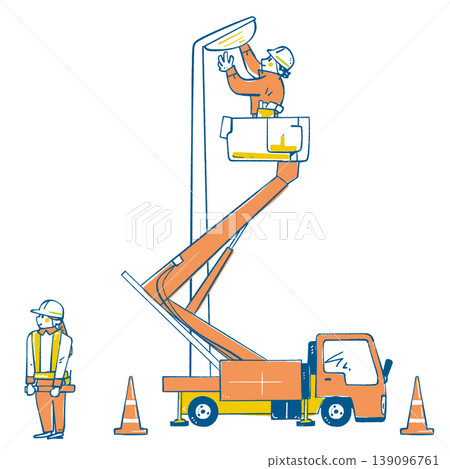 Electricians and security guards who support daily life; maintenance and inspection of construction vehicles using aerial work platforms; safe guidance; daily life. 139096761