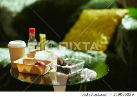 Messy Takeaway Meal Table - Convenience Food and Junk Food Habit Messy Takeaway Meal Table - Convenience Food and Junk Food Habit 139096829