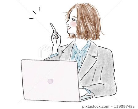 一位身穿西裝的女士指著電腦螢幕。 一位身穿西裝的女士指著電腦螢幕。 139097482
