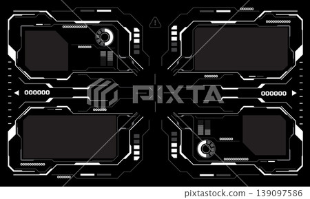 HUD sci-fi interface screen view white circular geometric design virtual futuristic technology creative display on black vector HUD sci-fi interface screen view white circular geometric design virtual futuristic technology creative display on black vector 139097586