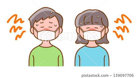 Illustration of a child wearing a mask due to a cold or fever | Illness/Health Illustration of a child wearing a mask due to a cold or fever | Illness/Health 139097706