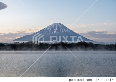 Lake Shoji and child hugging Fuji in the early morning Lake Shoji and child hugging Fuji in the early morning 139097817