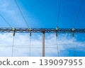 electrical wires on a support with insulators 139097955