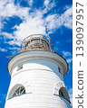 white round lighthouse on background of the sky, bottom view 139097957