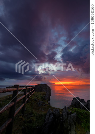 The breathtaking panoramic view of Cape Hedo, where the sky and sea unfold in a fantastical way before dawn. The breathtaking panoramic view of Cape Hedo, where the sky and sea unfold in a fantastical way before dawn. 139098160