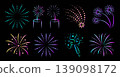 Neon fireworks icon set. Holographic glow sparklers and firecrackers gradient shiny line pictograms. Salute and sparkle ultra acid luminescent signs. Vector collection for dark themes 139098172