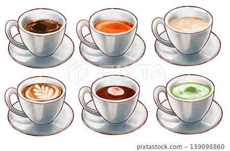 A set of raster illustrations of drinks in cups. A set of raster illustrations of drinks in cups. 139098860