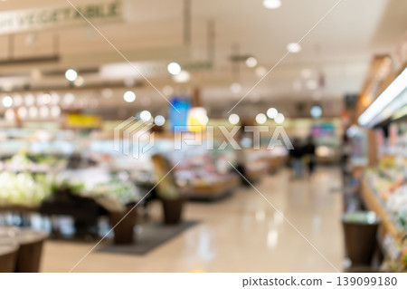 A brightly lit supermarket interior with a blurred background. A brightly lit supermarket interior with a blurred background. 139099180