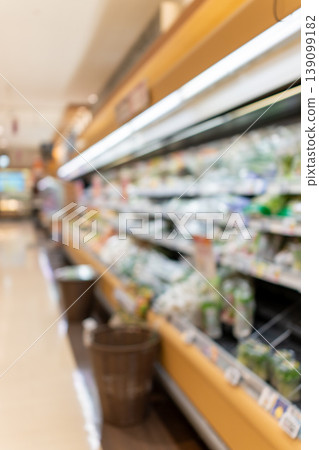 A brightly lit supermarket interior with a blurred background. A brightly lit supermarket interior with a blurred background. 139099182