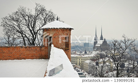 Petrov, Cathedral of St. Peter and Paul. City of Brno - Czech Republic - Europe. Night photo of beautiful old architecture. Petrov, Cathedral of St. Peter and Paul. City of Brno - Czech Republic - Europe. Night photo of beautiful old architecture. 139099191
