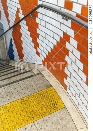 Background material of station stairs and tactile paving for the visually impaired. Background material of station stairs and tactile paving for the visually impaired. 139099273