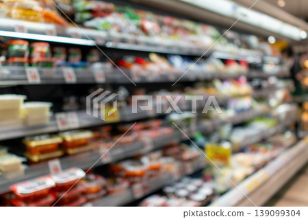 Shopping image: Abstract supermarket shelves, out of focus. 139099304