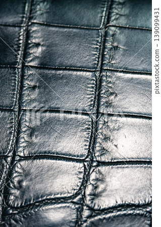 A luxurious black crocodile leather texture background. A luxurious black crocodile leather texture background. 139099431