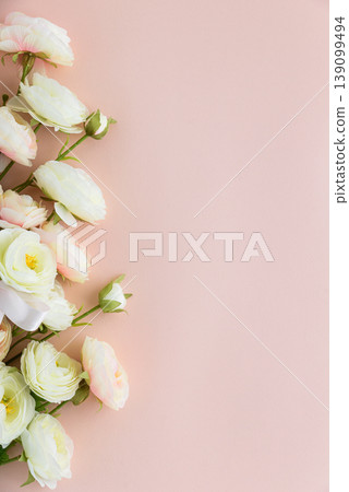 Border from Pink Rose Flowers on Pink Background Border from Pink Rose Flowers on Pink Background 139099494