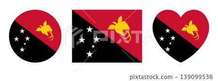 Flag of Papua New Guinea circle, heart, rectangle badge, sticker. National Papua New Guinea flag icon, button in rectangular, round, heart shape. Civil flag Papua New Guinea, state ensign banner sign. Flag of Papua New Guinea circle, heart, rectangle badge, sticker. National Papua New Guinea flag icon, button in rectangular, round, heart shape. Civil flag Papua New Guinea, state ensign banner sign. 139099536