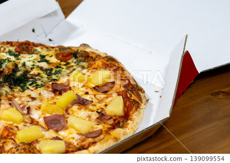 A mouthwatering close-up of a freshly baked pizza loaded with toppings. A mouthwatering close-up of a freshly baked pizza loaded with toppings. 139099554