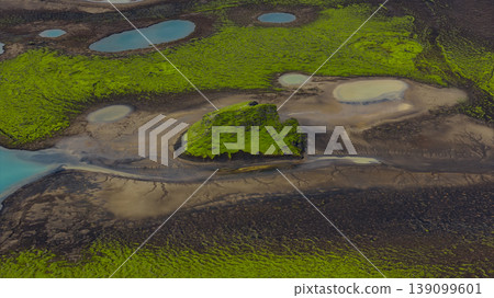 Aerial View of Moss Covered Volcanic Landscape in Iceland Aerial View of Moss Covered Volcanic Landscape in Iceland 139099601