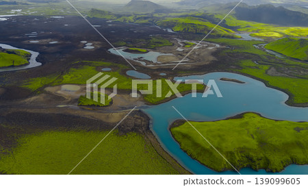 Aerial View of Iceland's Moss Covered Terrain and Volcanic Soil Aerial View of Iceland's Moss Covered Terrain and Volcanic Soil 139099605