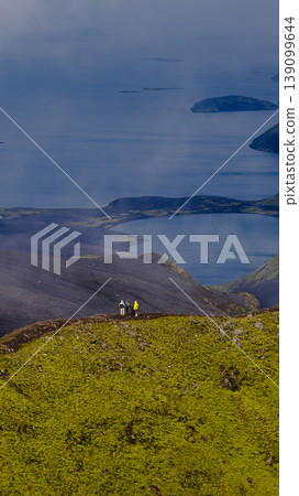 Aerial View of Icelandic Moss Covered Hill and Volcanic Terrain Aerial View of Icelandic Moss Covered Hill and Volcanic Terrain 139099644