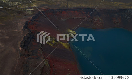 Aerial View of Volcanic Crater Lake with Vibrant Colors in Iceland Aerial View of Volcanic Crater Lake with Vibrant Colors in Iceland 139099670