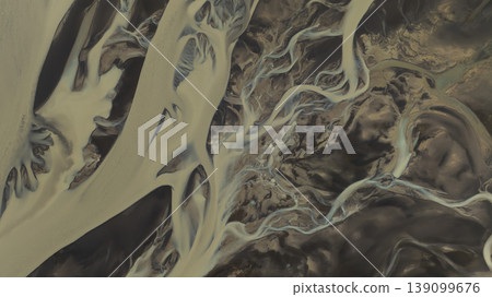 Aerial View of Braided River System Over Volcanic Sands in Iceland Aerial View of Braided River System Over Volcanic Sands in Iceland 139099676