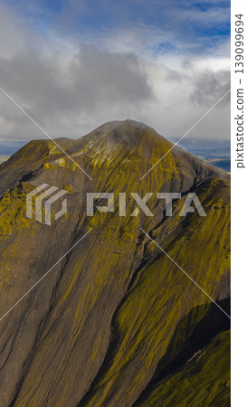 Aerial View of Volcanic Mountain with Moss in Iceland Aerial View of Volcanic Mountain with Moss in Iceland 139099694