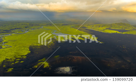 Aerial View of Icelandic Landscape with Rivers and Volcanic Terrain 139099720