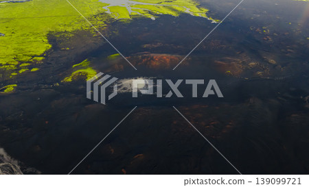 Aerial View of Volcanic Landscape with White Crater in Iceland Aerial View of Volcanic Landscape with White Crater in Iceland 139099721