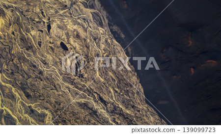 Aerial View of Braided Rivers on Volcanic Landscape in Iceland 139099723