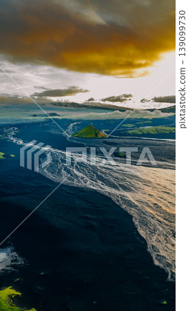 Aerial View of Volcanic Hill and Rivers in Iceland's Dramatic Landscape Aerial View of Volcanic Hill and Rivers in Iceland's Dramatic Landscape 139099730