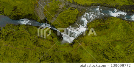 Aerial View of Icelandic Waterfall Cascading into Rocky Gorge Aerial View of Icelandic Waterfall Cascading into Rocky Gorge 139099772