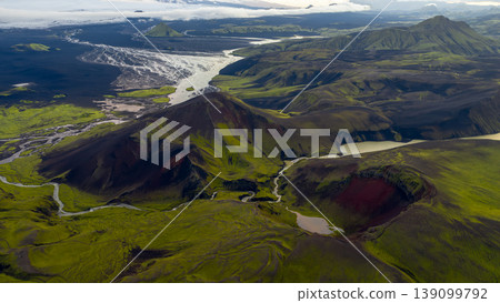 Aerial View of Iceland's Volcanic Cone and Surrounding Terrain Aerial View of Iceland's Volcanic Cone and Surrounding Terrain 139099792