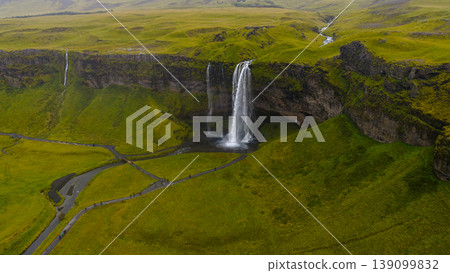 Aerial View of Seljalandsfoss Waterfall and Surrounding Landscape Aerial View of Seljalandsfoss Waterfall and Surrounding Landscape 139099832