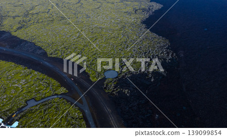 Aerial View of Volcanic Landscape with Lava Fields in Iceland Aerial View of Volcanic Landscape with Lava Fields in Iceland 139099854
