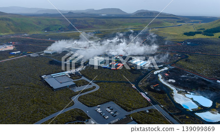 Aerial View of Geothermal Power Plant in Volcanic Icelandic Landscape Aerial View of Geothermal Power Plant in Volcanic Icelandic Landscape 139099869