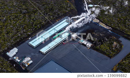 Aerial View of Geothermal Power Plant in Volcanic Icelandic Landscape Aerial View of Geothermal Power Plant in Volcanic Icelandic Landscape 139099882