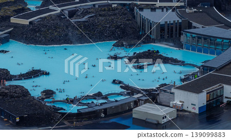 The Blue Lagoon Geothermal Spa with Volcanic Rock Formations in Iceland The Blue Lagoon Geothermal Spa with Volcanic Rock Formations in Iceland 139099883