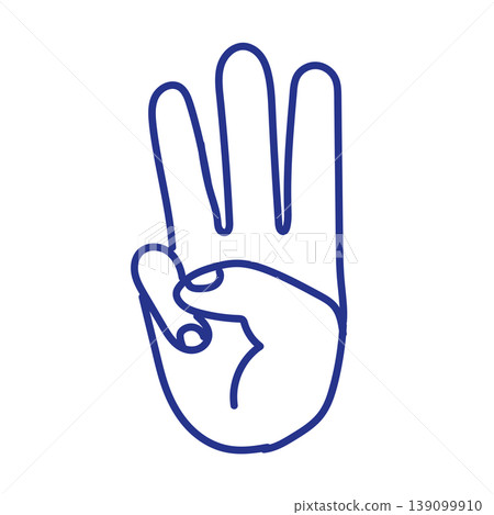 Simple line art icon of a hand with three fingers raised, and a number gesture (minimalist). Simple line art icon of a hand with three fingers raised, and a number gesture (minimalist). 139099910