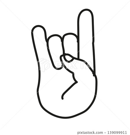 Simple line art icon of a hand with two fingers raised - peace sign / number gesture material (minimal) 139099911