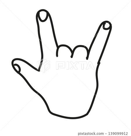 Line art icon of a hand with index and little fingers extended - lock sign/hand gesture material (minimal) 139099912