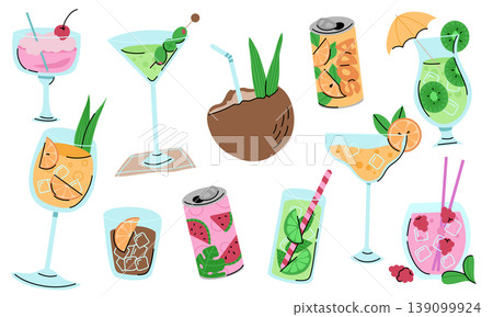 Summer Cocktails Set. Colorful Drinks Illustration. Vector illustration Summer Cocktails Set. Colorful Drinks Illustration. Vector illustration 139099924