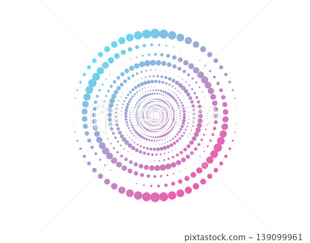 Circular halftone dot arrangement with colorful radial gradient. Abstract geometric background with vibrant motion style. Circular halftone dot arrangement with colorful radial gradient. Abstract geometric background with vibrant motion style. 139099961